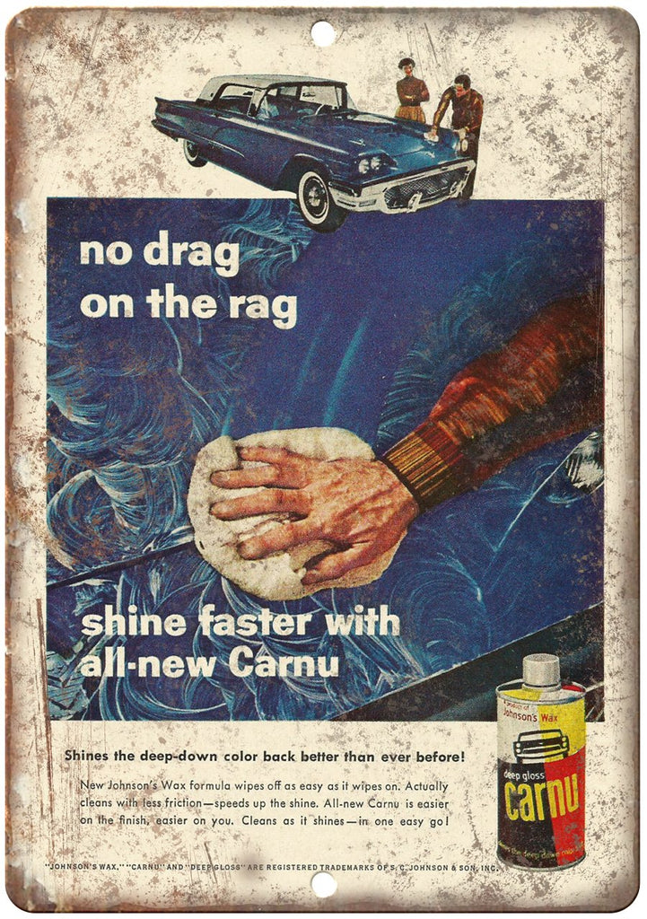 Johnson's Car Wax Carnu Vintage Auto Ad Metal Sign