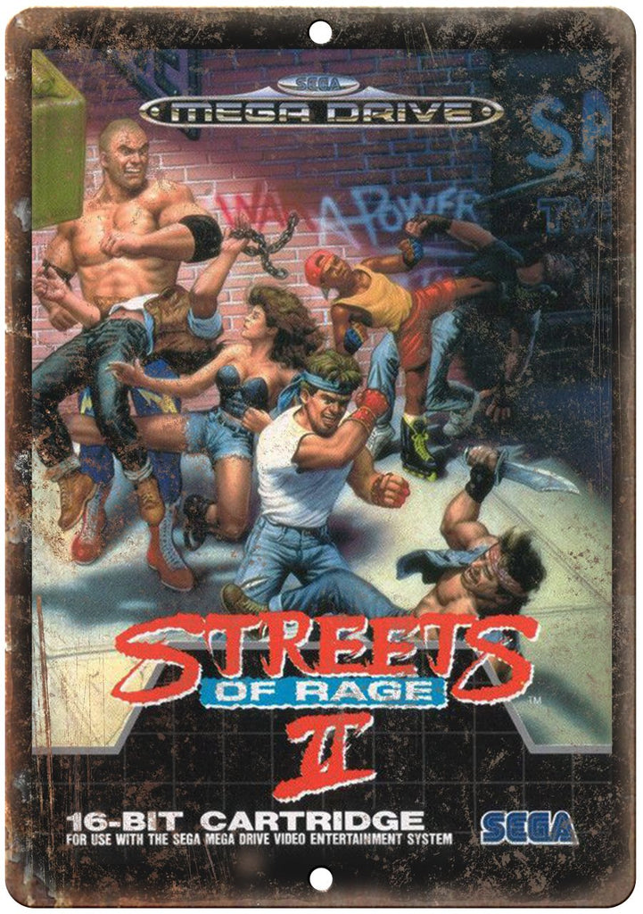 Streets of Rage II Sega Mega Drive Cartridge Art Gaming Metal Sign