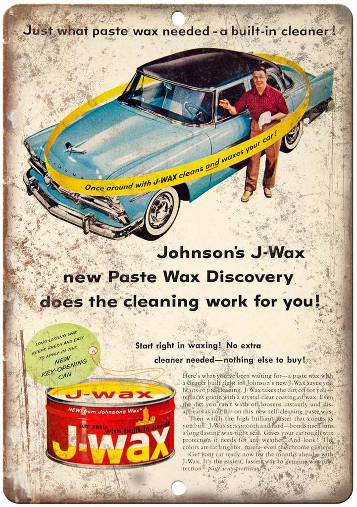 Johnson's J-Wax Vintage Auto Ad Metal Sign