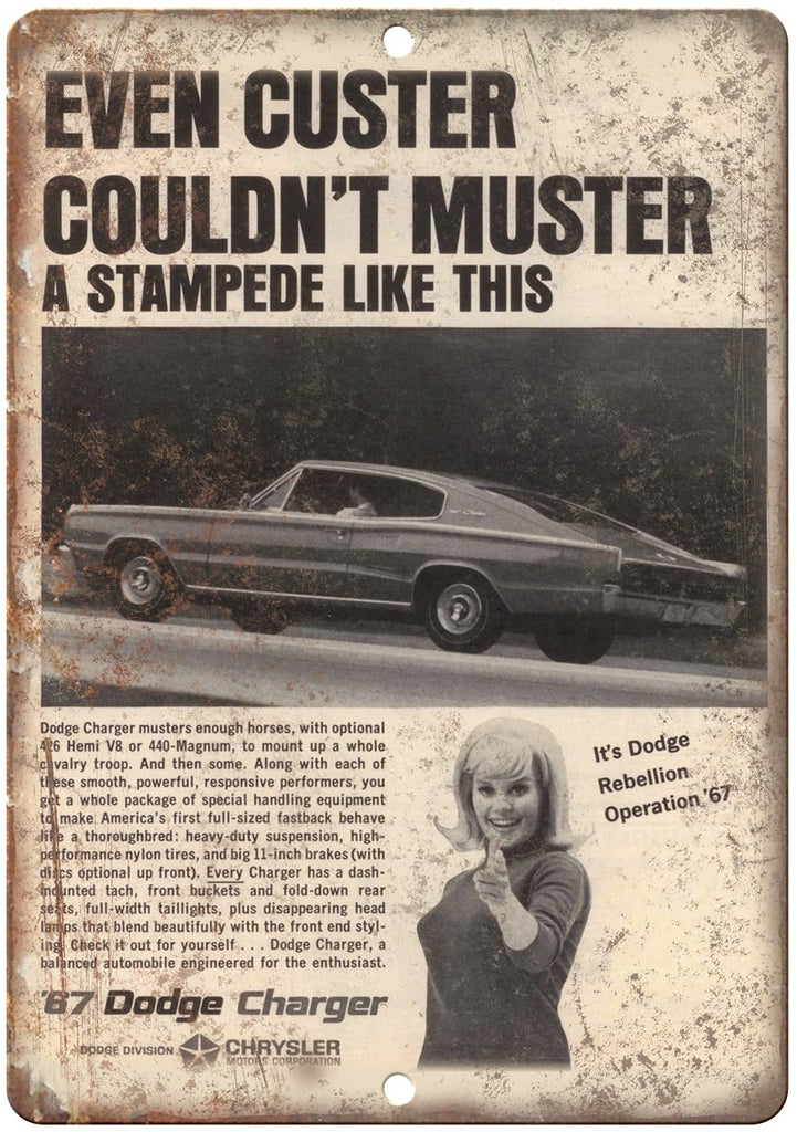 1967 Dodge Charger Vintage Ad Metal Sign