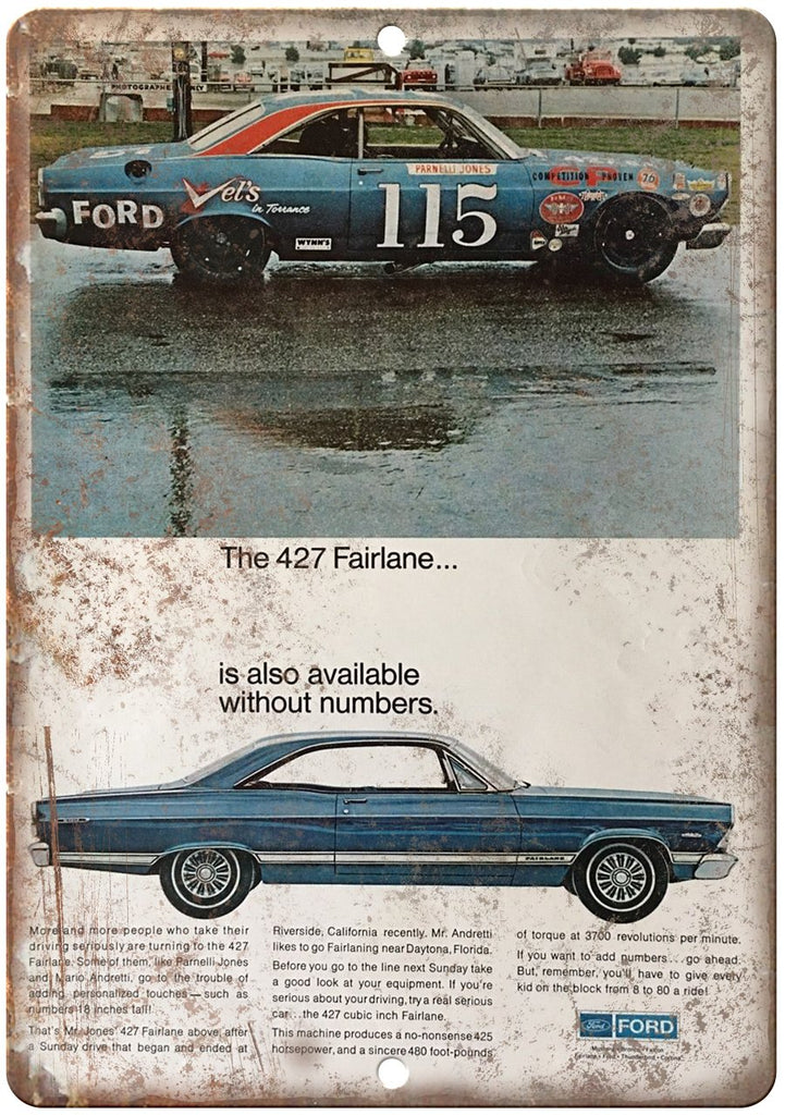 Ford 427 Fairlane Race Card Vintage Ad Metal Sign