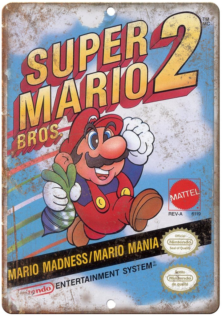 Super Mario Brothers 2 Nintendo Cartridge Art Gaming Metal Sign