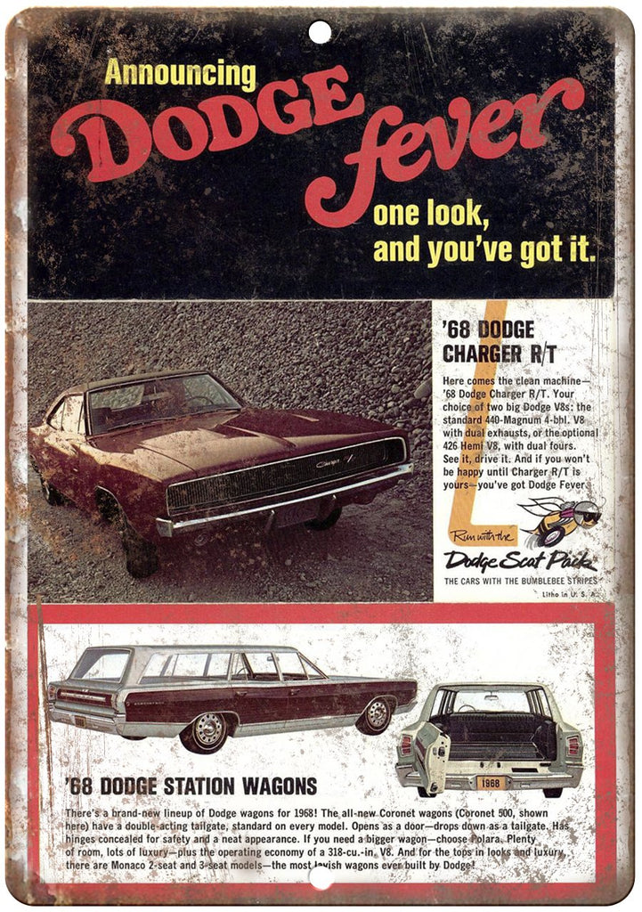 1968 Dodge Station Wagon Charger R/T Ad Metal Sign