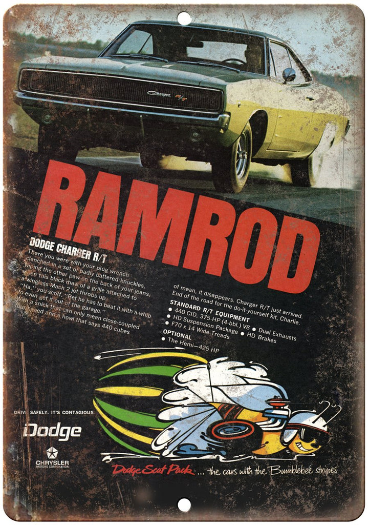Dodge Ramrod Charger R/T Vintage Auto Ad Metal Sign