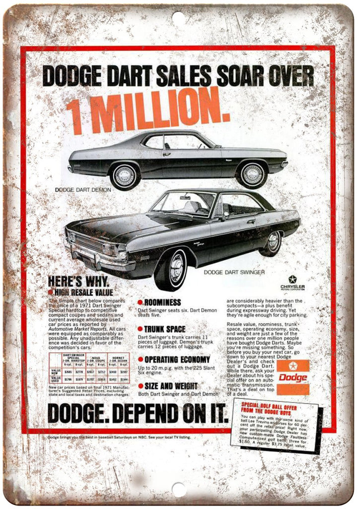 Dodge Dart Vintage Auto Car Ad Metal Sign