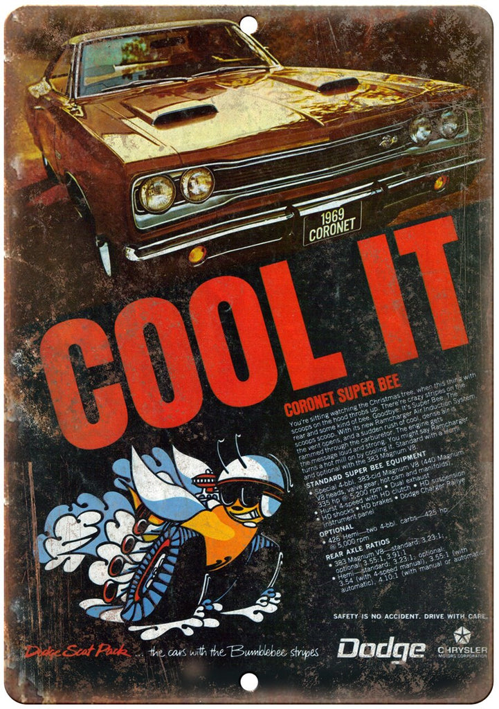 1969 Coronet Super Bee Vintage Auto Ad Metal Sign