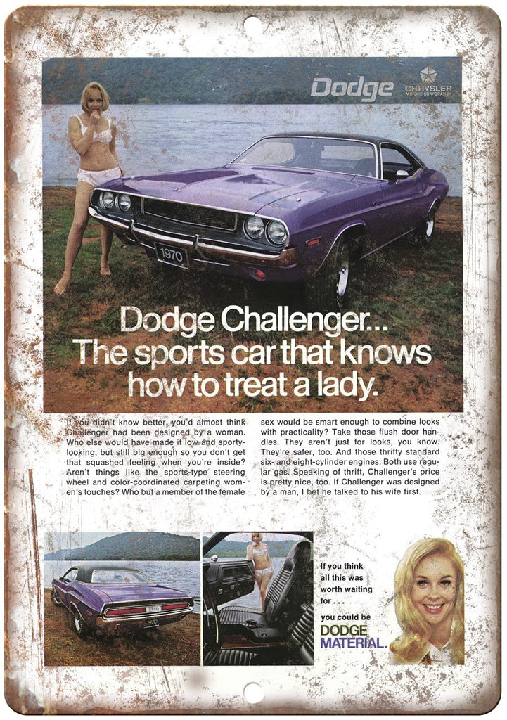 1970 Dodge Challenger Vintage Ad Metal Sign