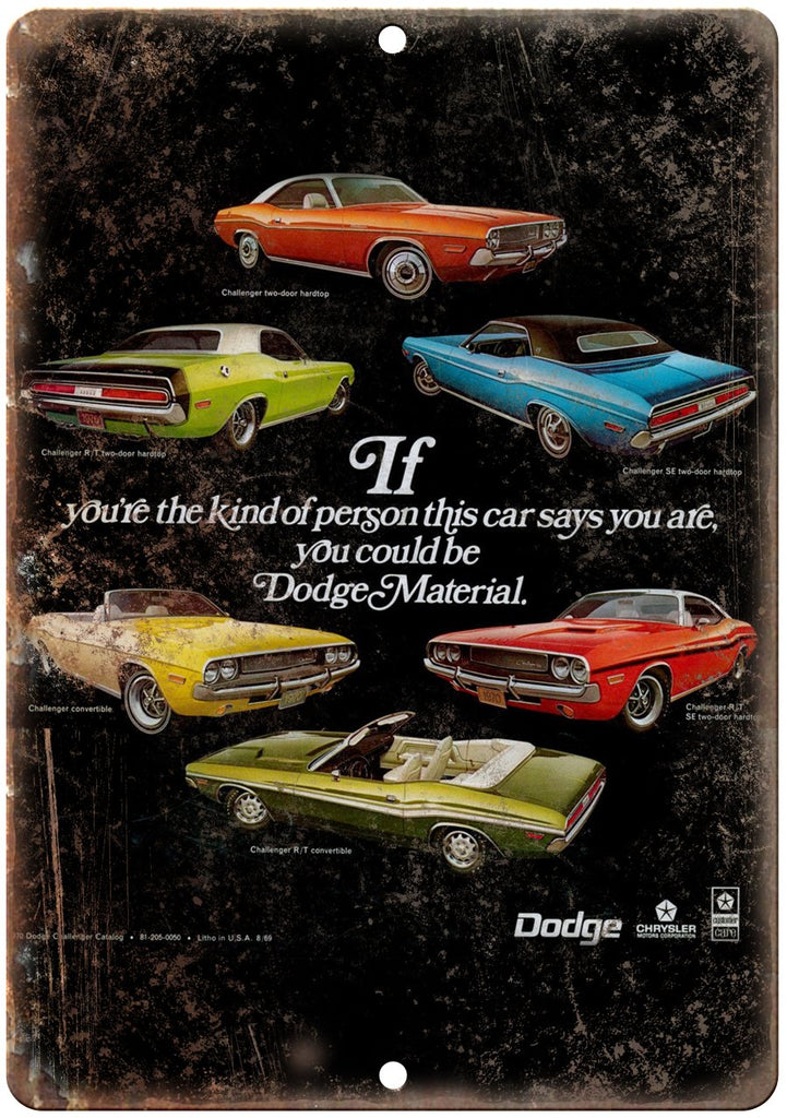 Dodge Challenger Vintage Auto Car Ad Metal Sign