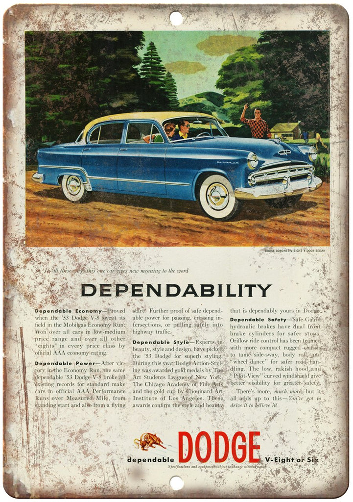 Dodge V8 1950s Vintage Car Ad Metal Sign