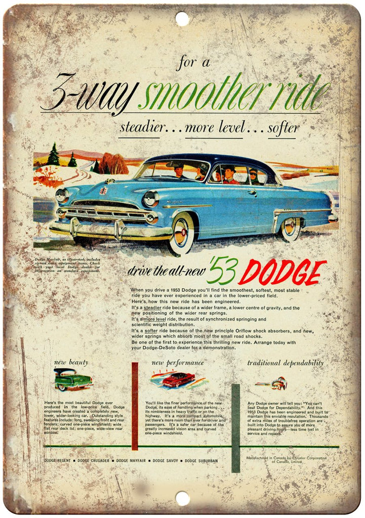 1953 Dodge Vintage Auto Car Ad Metal Sign