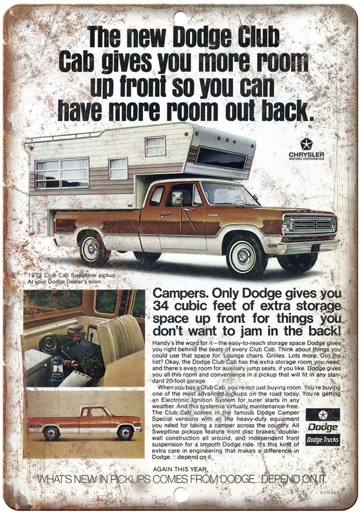 1973 Dodge Club Camper Cab Vintage Ad Metal Sign