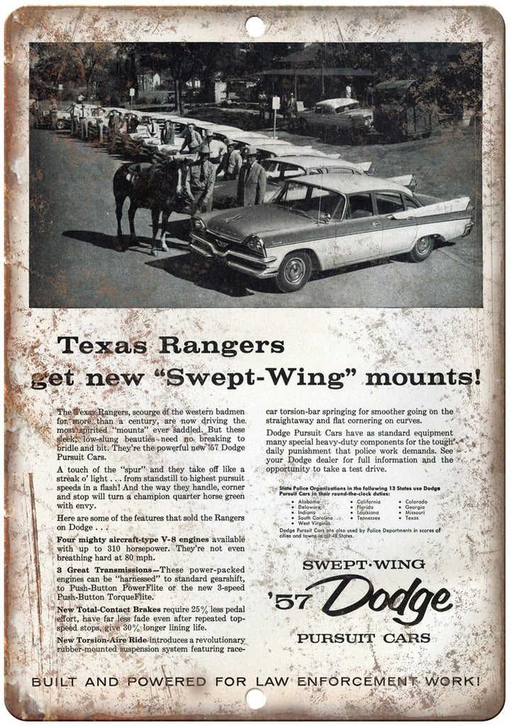 1957 Dodge Pursuit Cars Law Enforcement Ad Metal Sign