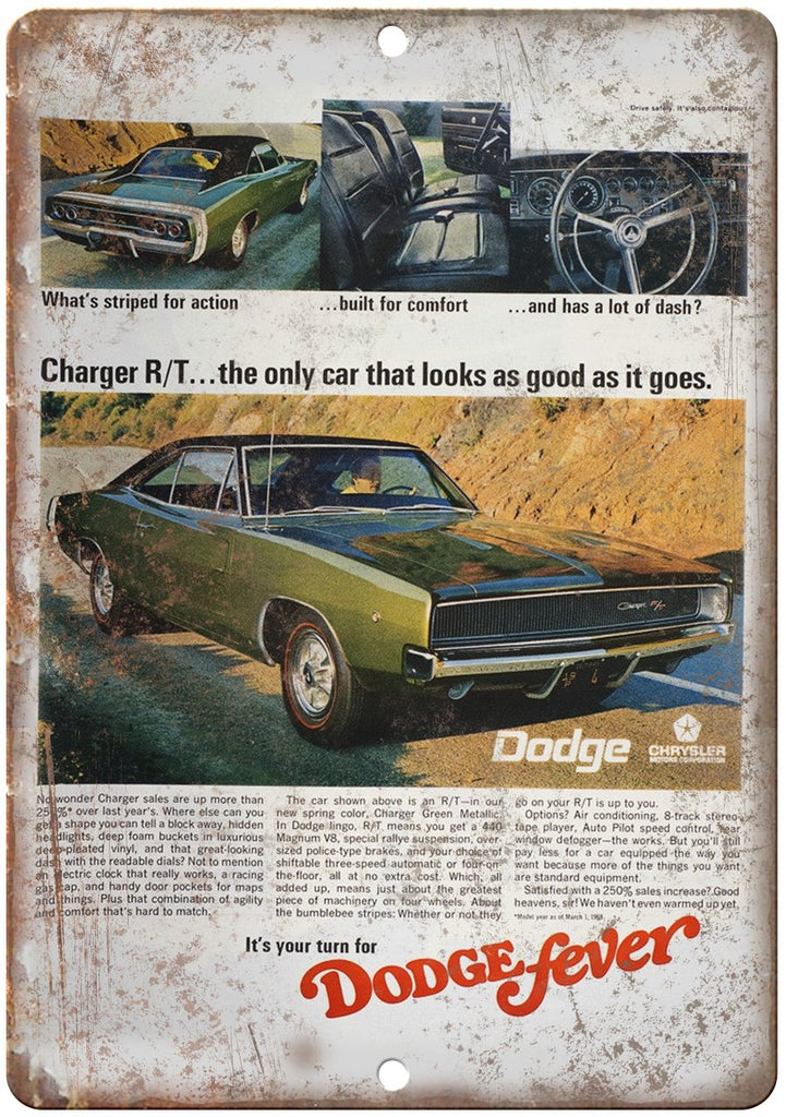 Dodge Fever Charger R/T Vintage Ad Metal Sign