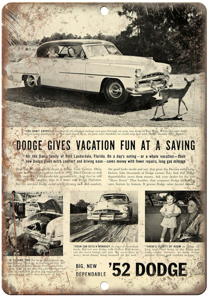 1952 Dodge Vintage Car Ad Metal Sign