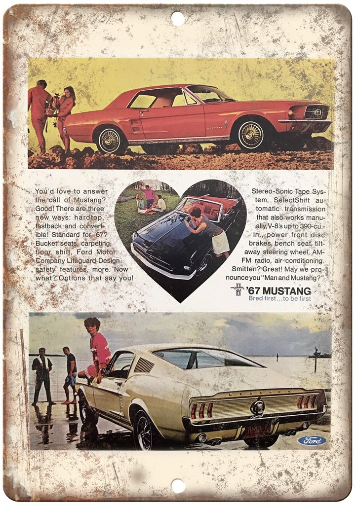 1967 Ford Mustang Hardtop Convertible Ad Metal Sign