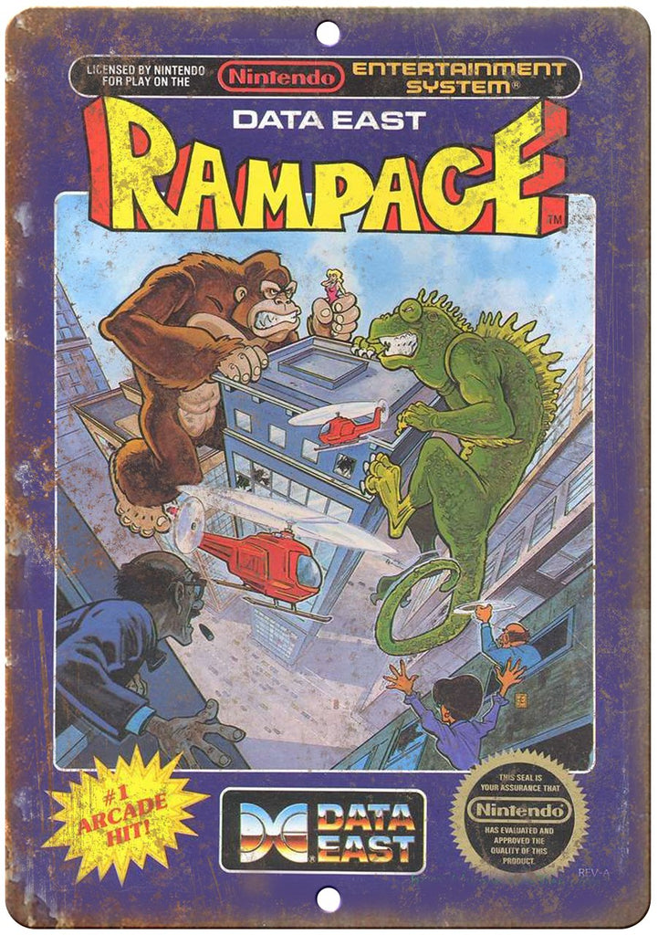 Rampage Nintendo Data East Cartridge Art Gaming Metal Sign