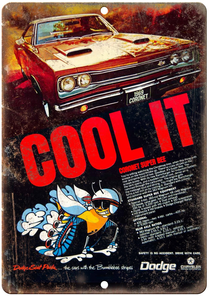 1969 dodge Coronet Cool It Super Bee Ad Metal Sign