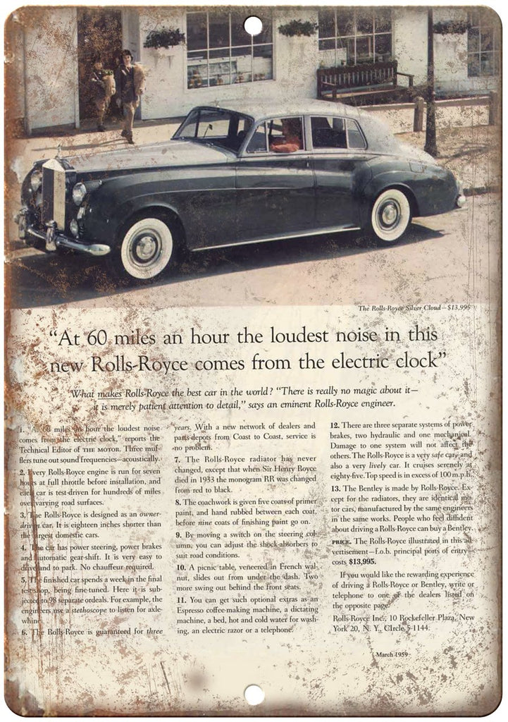 1959 Rolls-Royce Silver Cloud Vintaege Ad Metal Sign