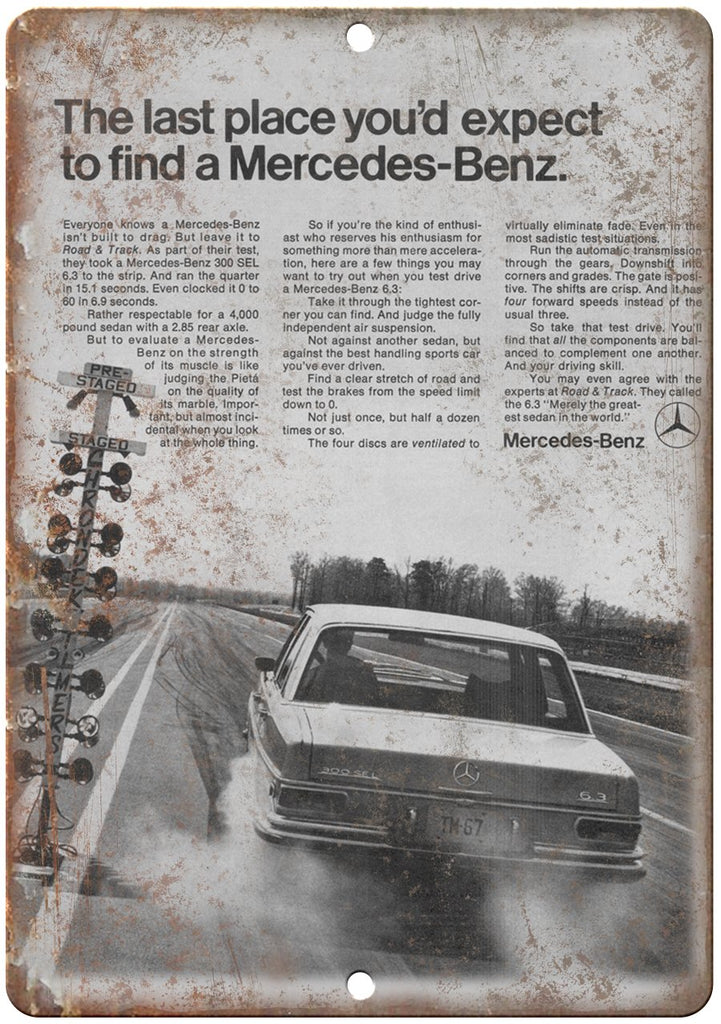Mercedes Benz Road & Track Vintage Auto Ad Metal Sign