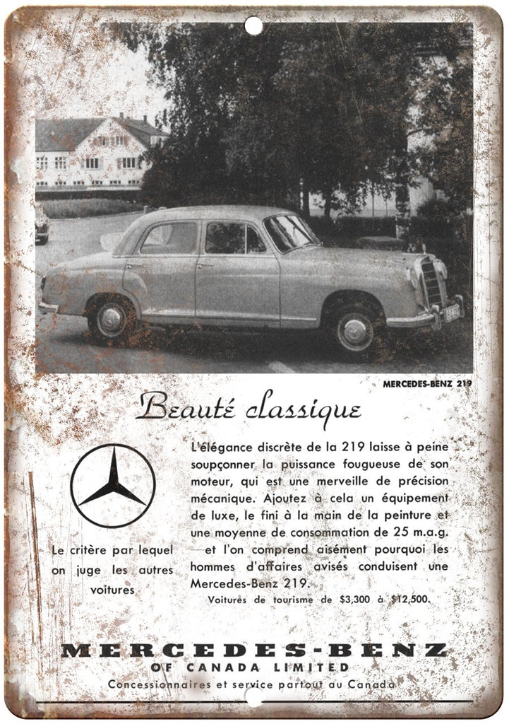 Mercedes Benz Vintage Canadian Car Ad Metal Sign