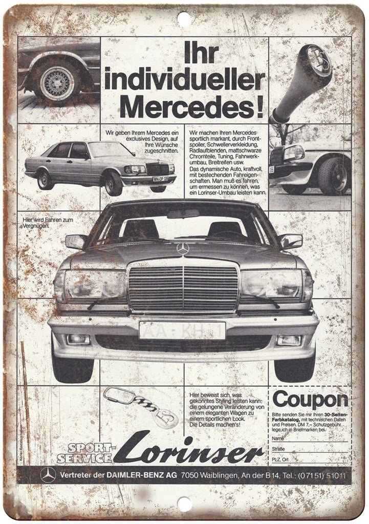 Mercedes Benz Vintage Automibile Ad Metal Sign