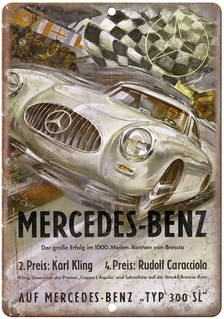 Mercedes Benz 300Sl Vintage Auto Race Ad Metal Sign