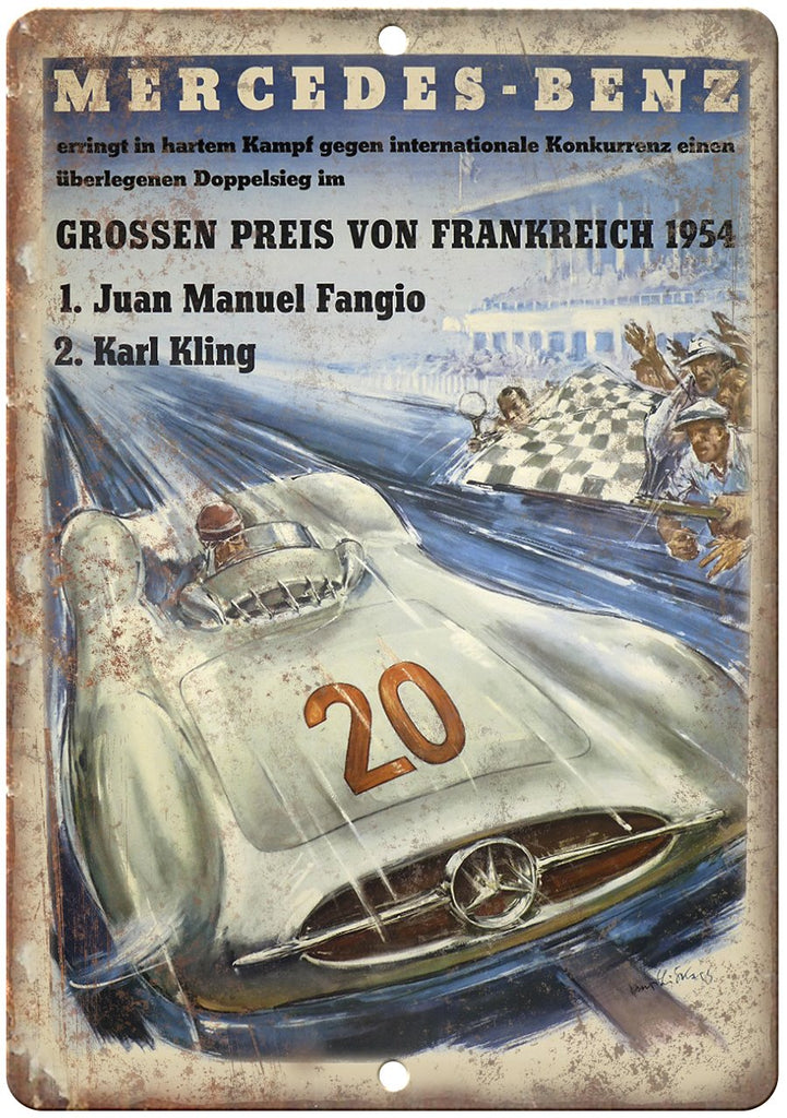 Mercedes Benz Frankreich 1954 Auto Race Metal Sign