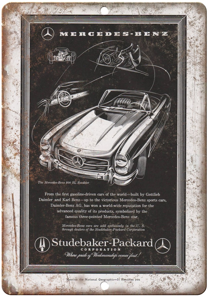 Studebaker Packard Mercedes Benz Auto Ad Metal Sign