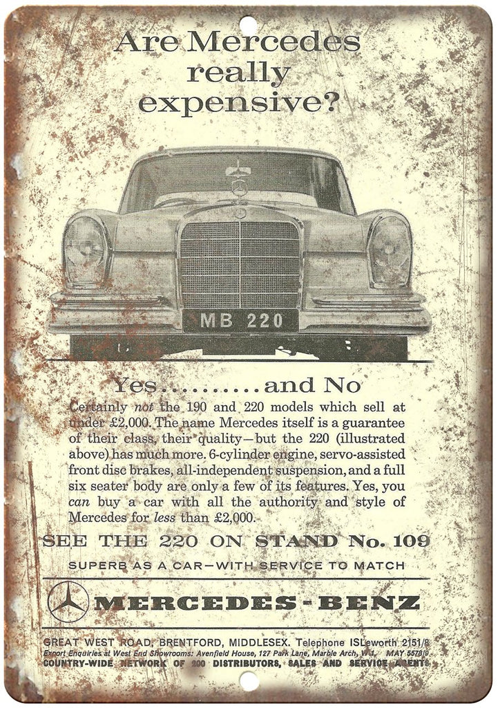 Mercedes Benz 220 190 Automobile Sales Ad Metal Sign