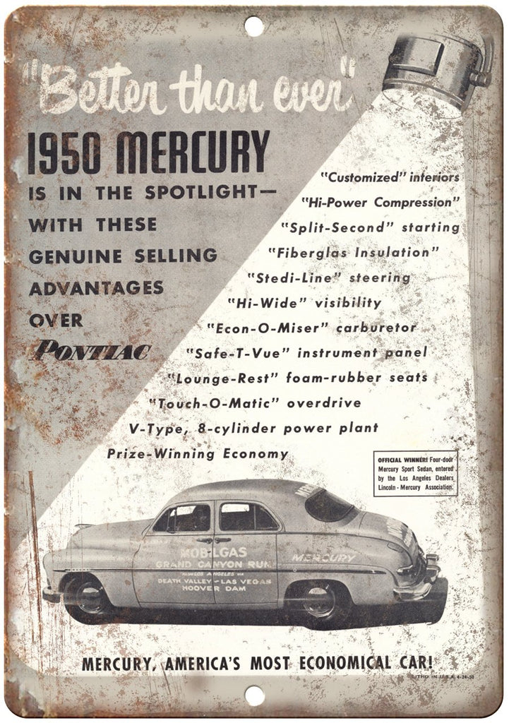 1950 Mercury Sport Sedan Mobilgas Ad Metal Sign