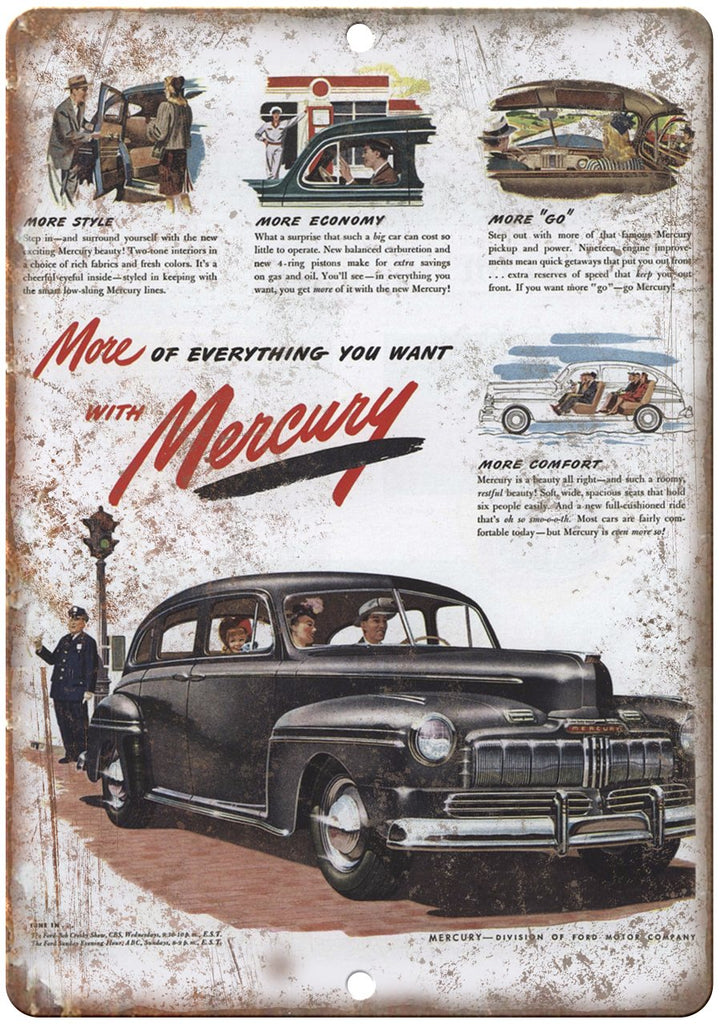 Mercury Ford Motor Corp Vintage Auto Ad Metal Sign