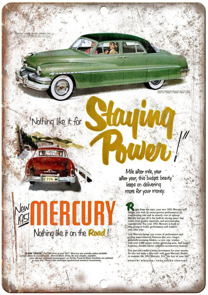 1951 Mercury Vintage Automobile Ad Metal Sign