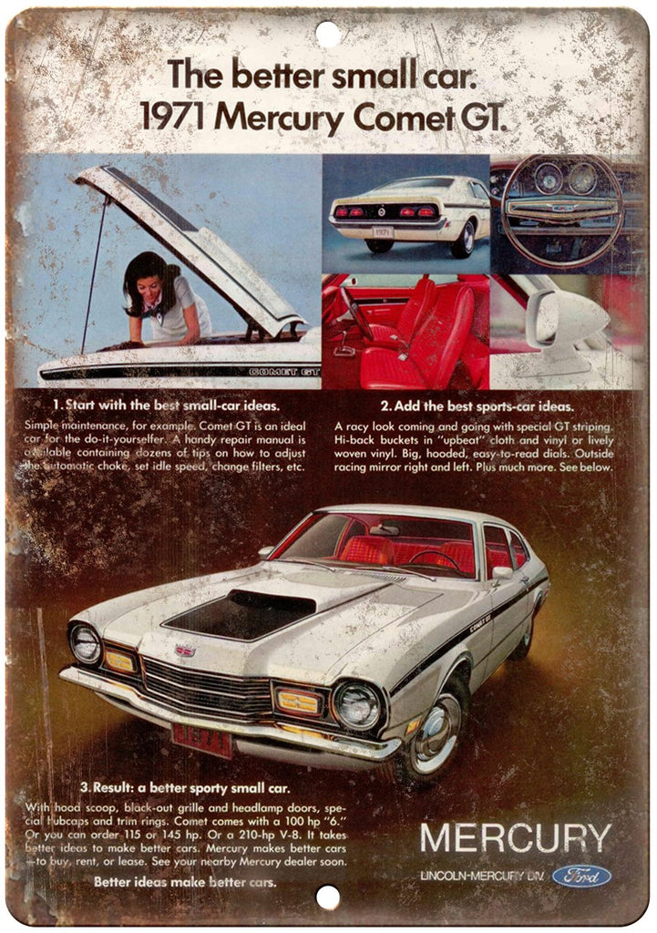 1971 Mercury Comet GT Lincoln Ford Auto Ad Metal Sign