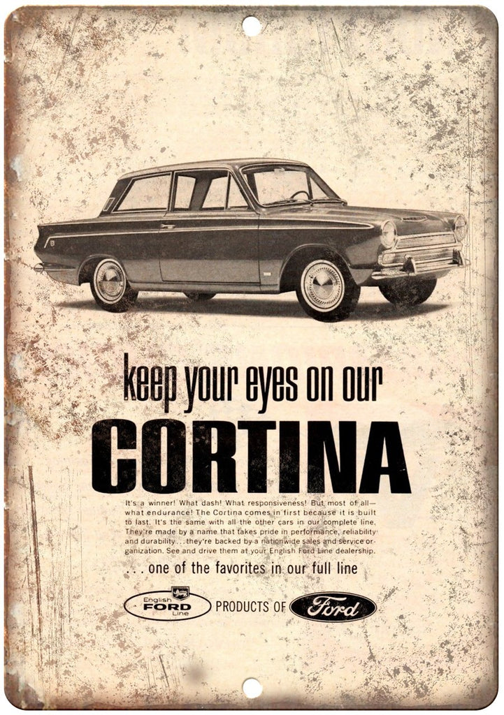 Ford Cortina English Line Vintage Ad Metal Sign
