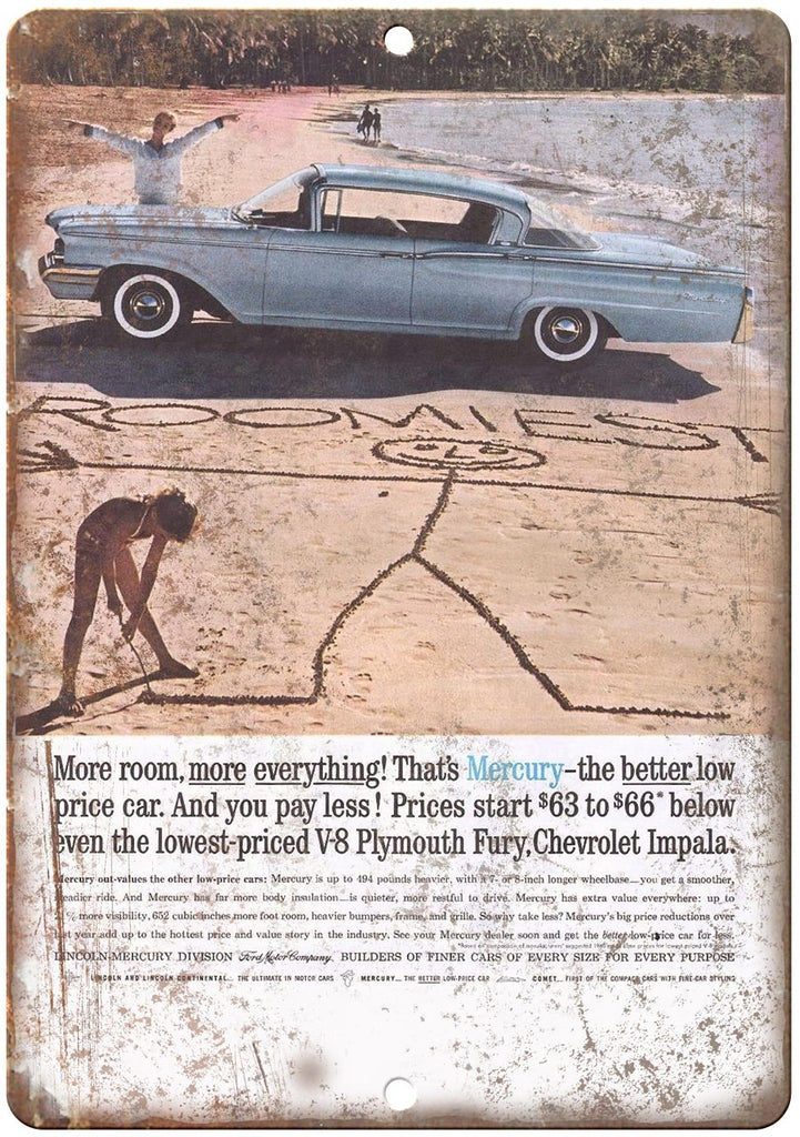 Mercury Lincoln Vintage Dealer Auto Ad Metal Sign