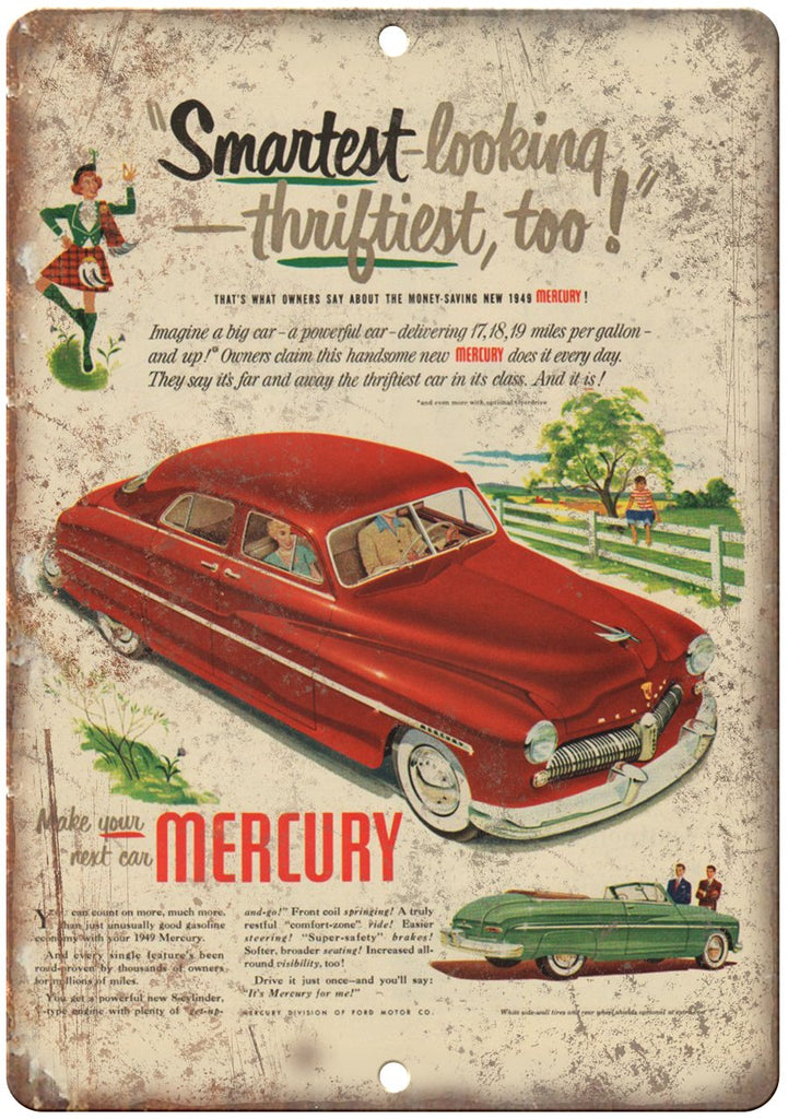 1949 Mercury Ford Vintage Automobile Ad Metal Sign