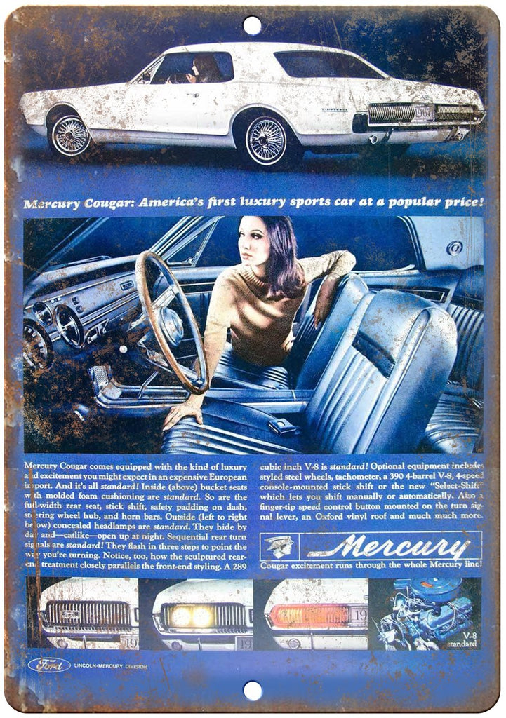 Mercury Cougar Sports Car Vintage Auto Ad Metal Sign