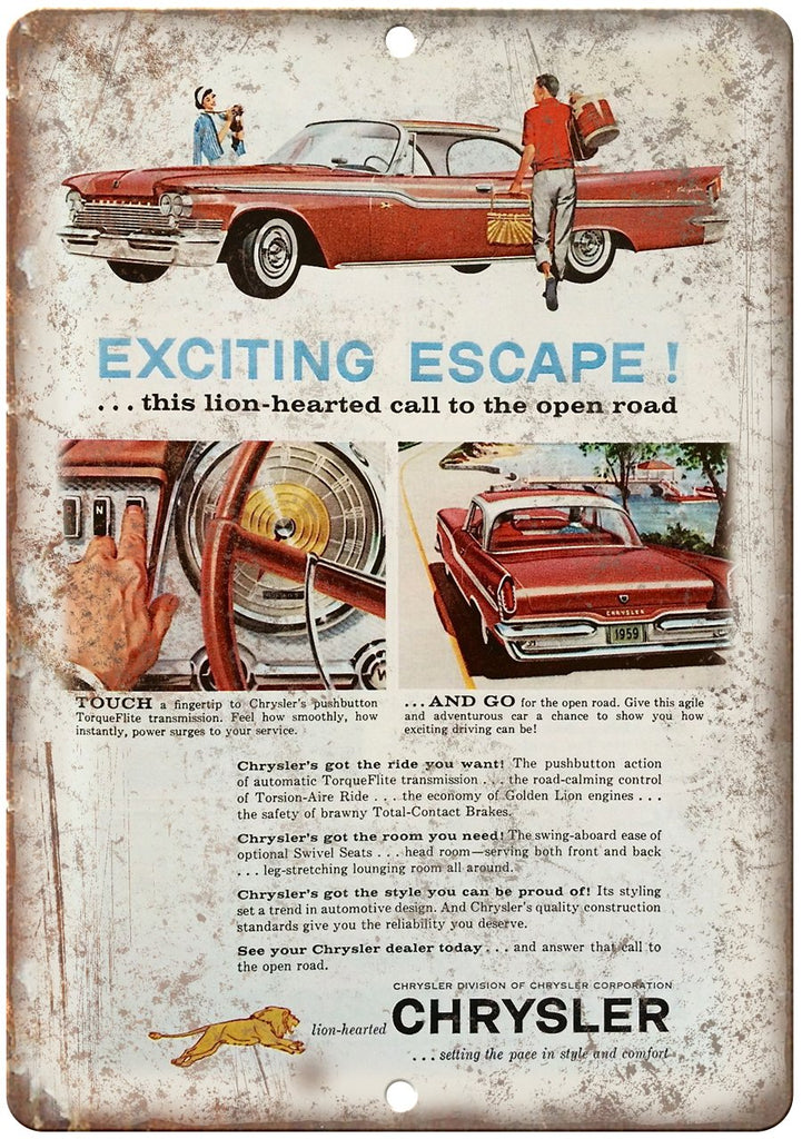 Chrysler Automobile Vintage Car Ad Metal Sign