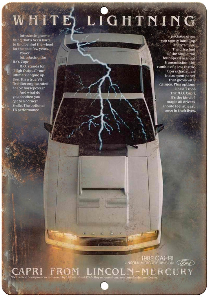 1982 Mercury Capri Ford Lincoln Auto Ad Metal Sign