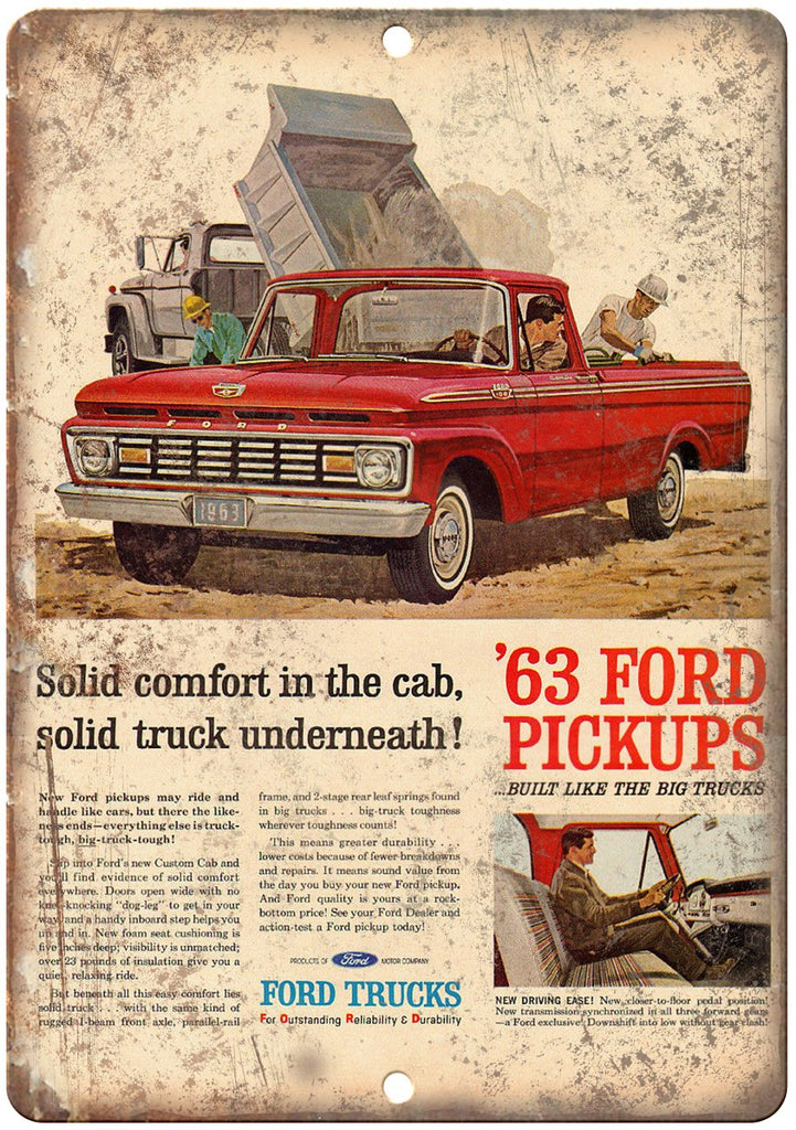 1963 Ford Pickup Truck Custom Cab Ad Metal Sign