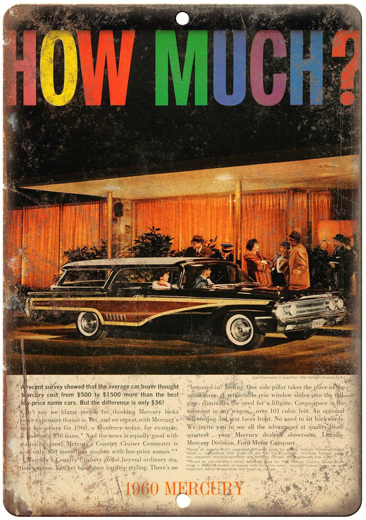 1960 Mercury Monterey Automobile Ad Metal Sign