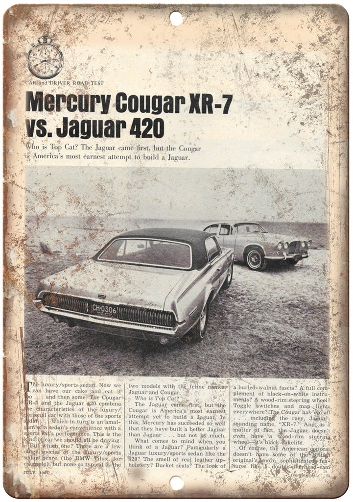 Mercury Cougar XR-7 Vintage Car and Driver Metal Sign