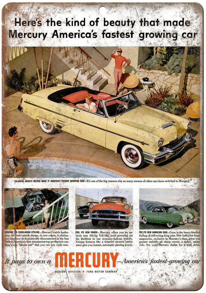 Mercury Ford Motor Company Vintage Auto Ad Metal Sign