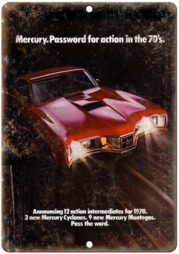 1970 Mercury Cyclone Montegos Auto Ad Metal Sign