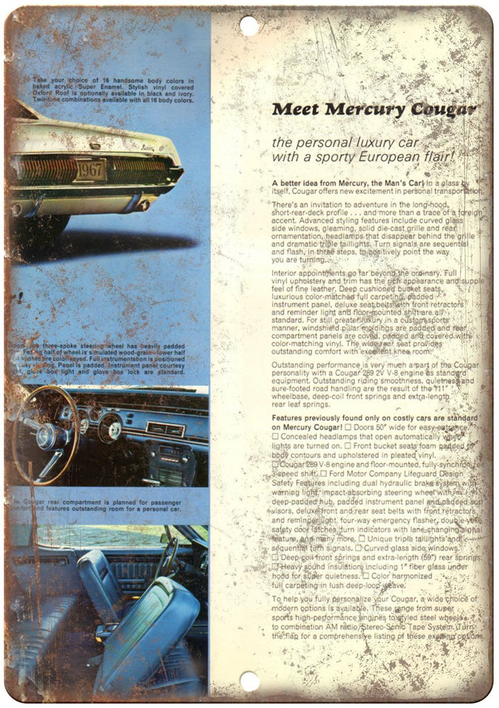 Mercury Cougar Vintage Automobile Ad Ford Metal Sign