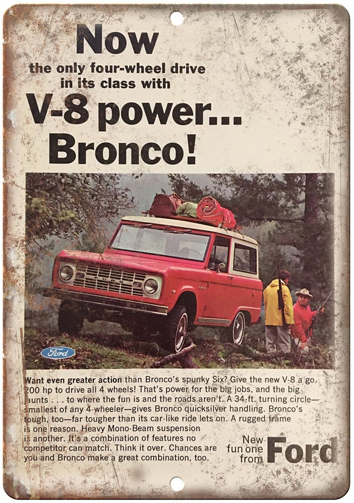 Ford Bronco V-8 Mono-Beam Suspension Ad Metal Sign