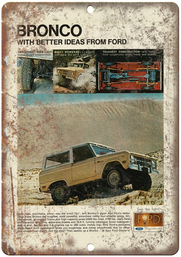 Ford Bronco Mono-Beam Suspension Vintage Ad Metal Sign