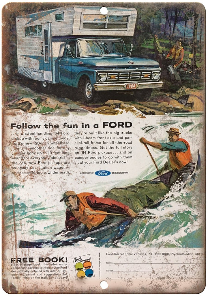 1964 Ford Pickup Camper Body Ad Metal Sign