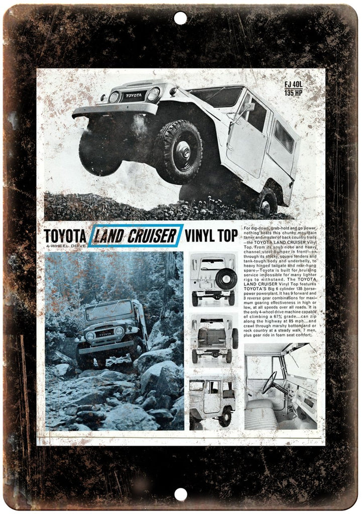 Toyota Land Cruiser Vinyl Top Jeep Ad Metal Sign