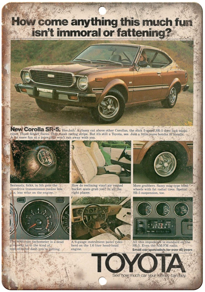Toyota Corolla SR-5 Vintage Auto Ad Metal Sign